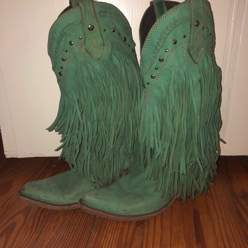 TURQUOISE Liberty Black brand Fringe Boots